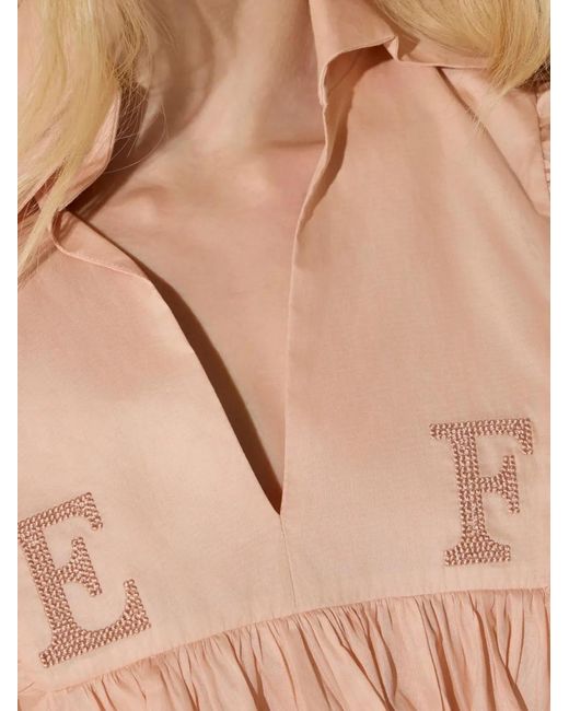 Elisabetta Franchi Pink Cotton Voile Shirt With Flounce