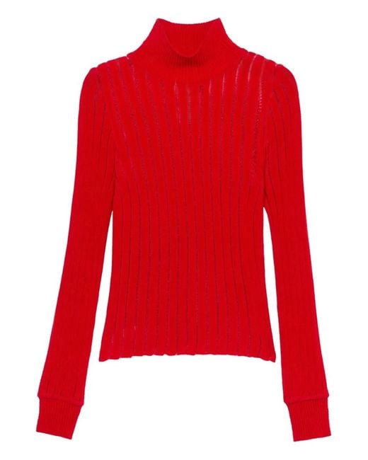 Blumarine Red High-Neck Ribbed Sweater