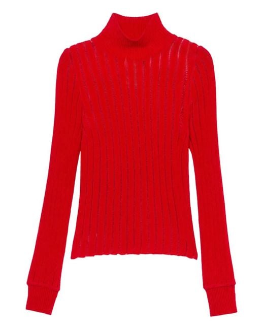 Blumarine Red High-Neck Ribbed Sweater