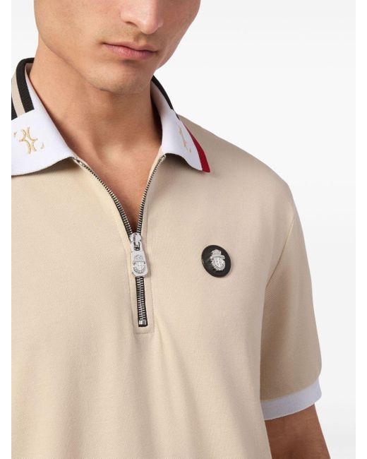 Billionaire Natural Crest-plaque Cotton Polo Shirt for men