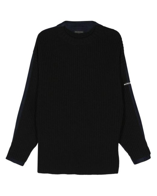 Balenciaga Black Colour-block Chunky-knit Sweatshirt for men