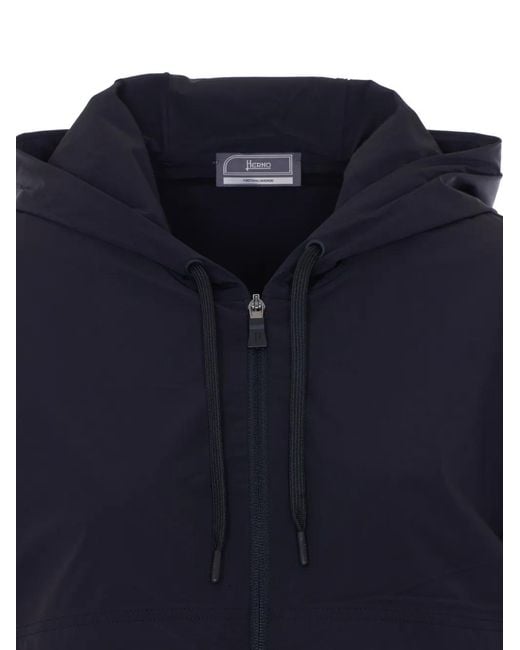 Herno Blue Panelled Zip-Up Hoodie