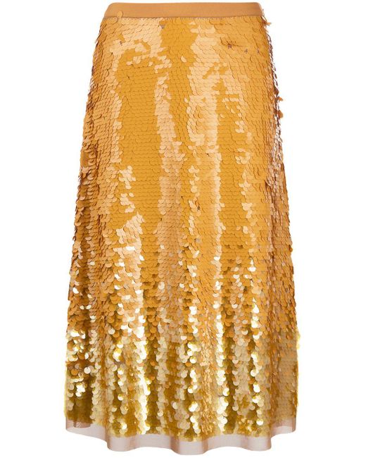 Tory Burch Sequin-embellished High-waist Skirt in Yellow | Lyst