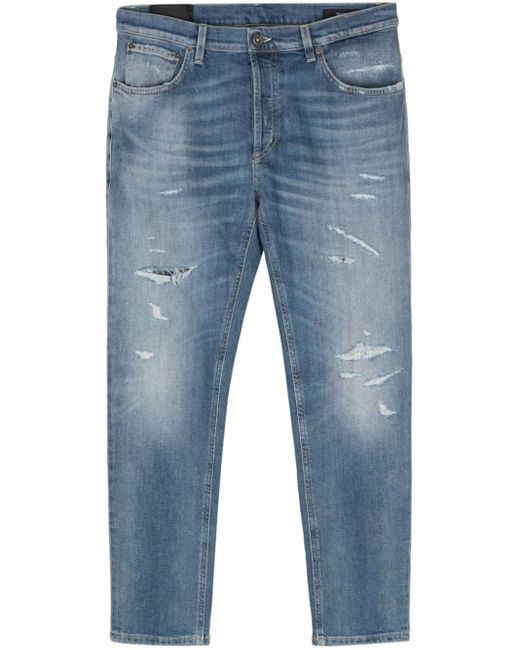 Dondup Blue Distressed-finish Jeans for men