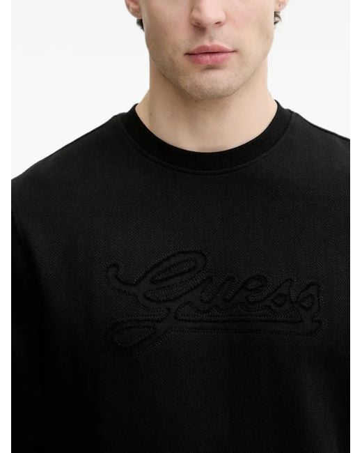 Guess Black Embroidered-Logo Sweatshirt for men