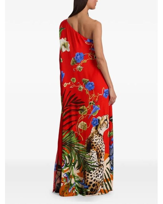 Alice + Olivia Red One-Shoulder Floral-Print Maxi Dress