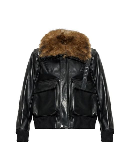 Sacai Black Faux-Fur Collar Leather Jacket for men