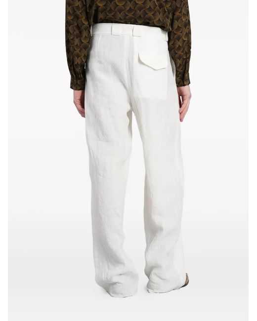Emporio Armani White Pleated Wide-Leg Trousers for men