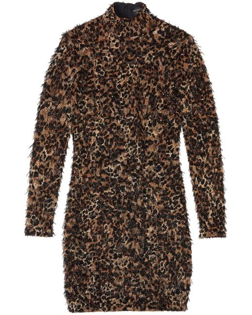 Balenciaga Brown Cheetah-print Fringe Mini Dress