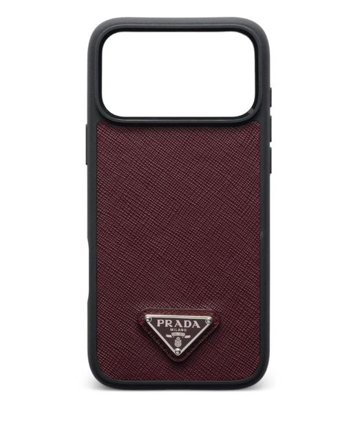 Prada Triangle-Logo Leather Iphone 17 Pro Max Case in Purple for
