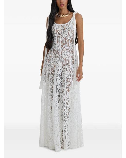 MOOS STUDIO White Whisper Lace Tie-Fastening Maxi Gown