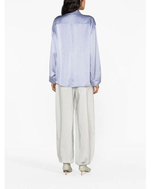 Alexander Wang Blue Logo-Embroidered Silk-Jacquard Shirt