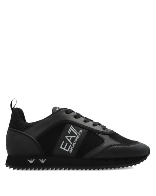 EA7 Black Logo-Print Lace-Up Trainers