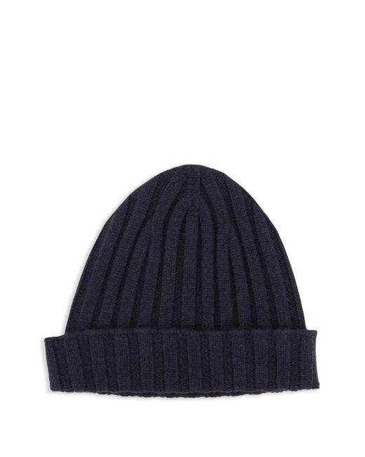 FILIPPO DE LAURENTIIS Blue Ribbed-Knit Beanie Hat for men