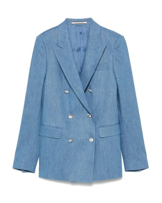 Tagliatore Blue Cotton Double-Breasted Jacket