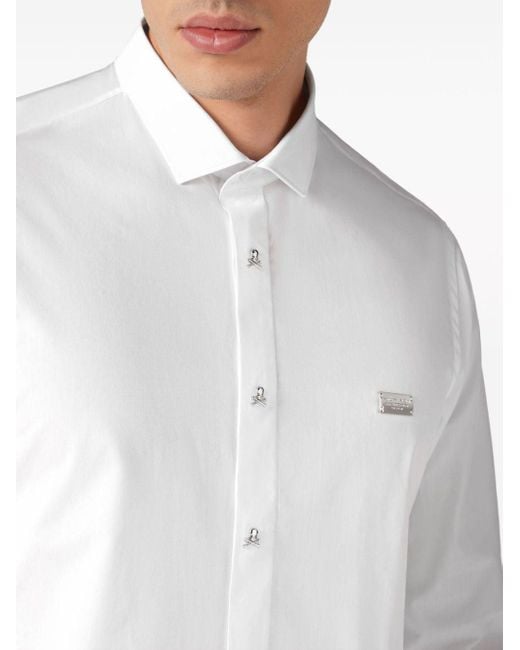 Philipp Plein White Skull&bones Long-sleeve Cotton Shirt for men