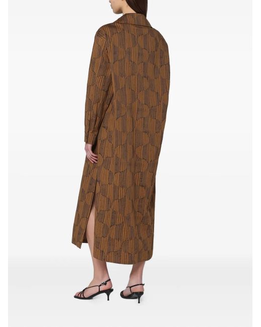 Max Mara Brown Geometric-Print Shirt Midi Day Dress