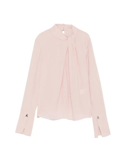 Patrizia Pepe Pink Draped Long-Sleeve Blouse