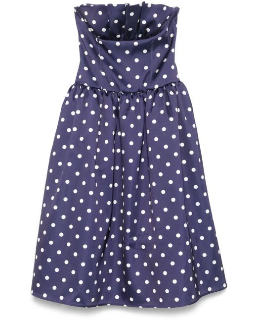Self-Portrait Blue Polka Dot Satin Midi Dress