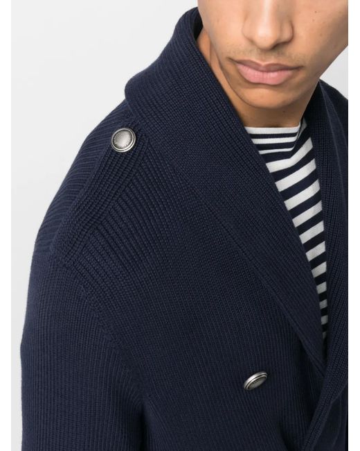 Brunello Cucinelli Blue Double-Breasted Cotton Cardigan for men