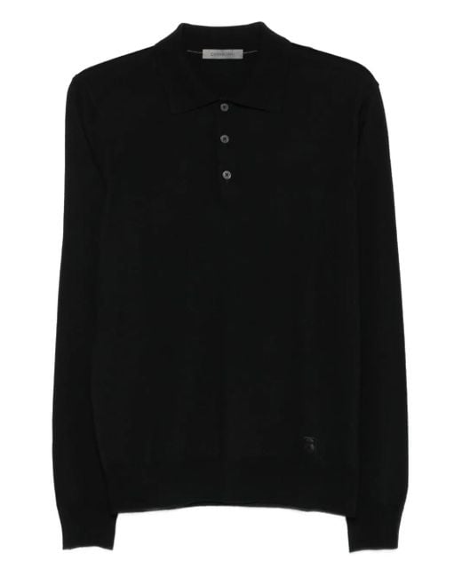 Corneliani Black Long-Sleeve Polo Shirt for men