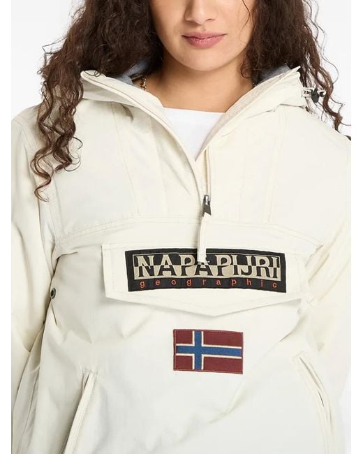 Napapijri White Logo-Patch Hooded Jacket