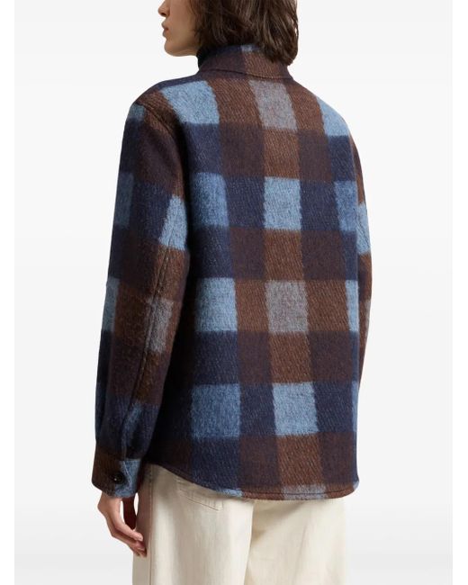 Woolrich Blue Check Pattern Wool Over Shirt