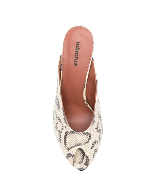 Lola Cruz White Snakeskin Mules