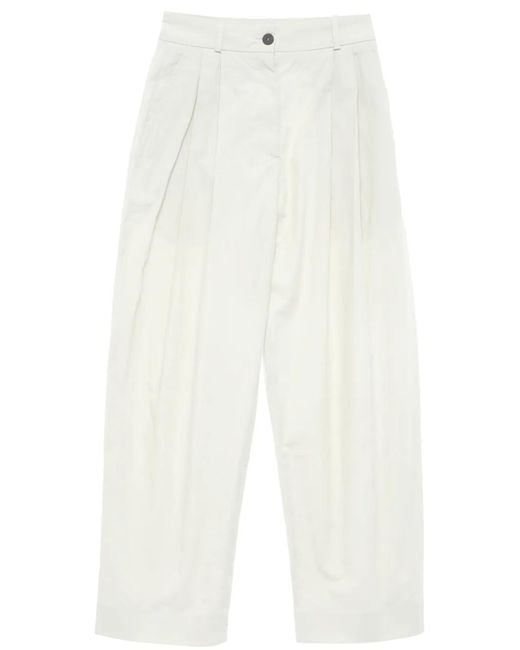 Studio Nicholson White Pleat-Detail Straight-Leg Trousers