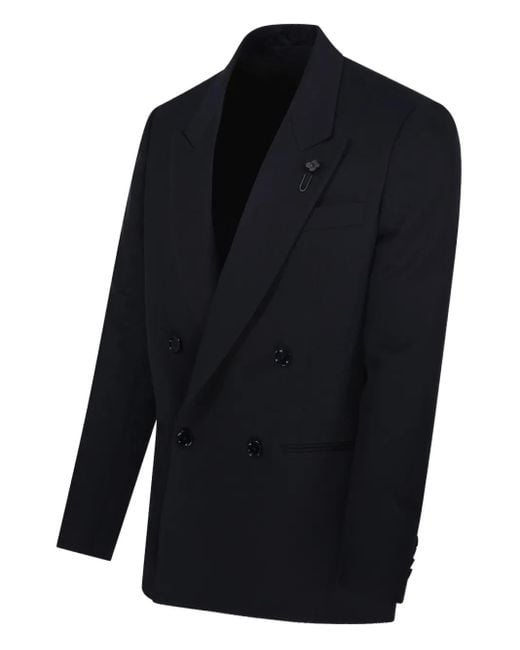 Lardini Blue Double-Breasted Flower-Embellished Blazer for men