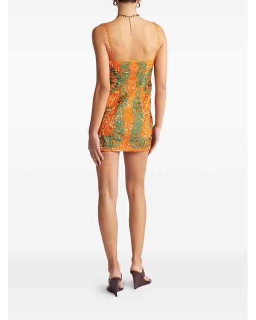 Etro Sequin-Embroidered Mini Dress in Orange