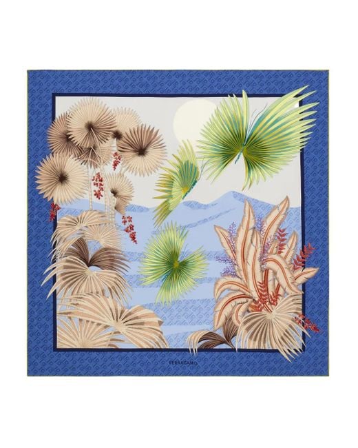 Ferragamo Blue Dune Print Silk Scarf Accessories