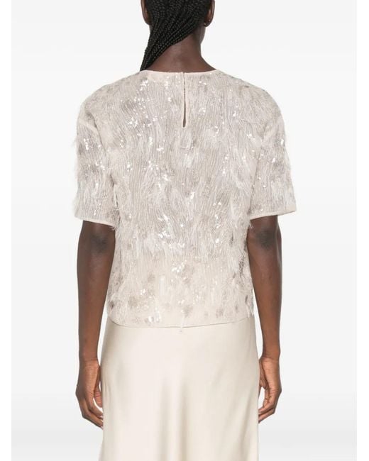 Brunello Cucinelli Natural Sequin-Embellished Fil-Coupé T-Shirt