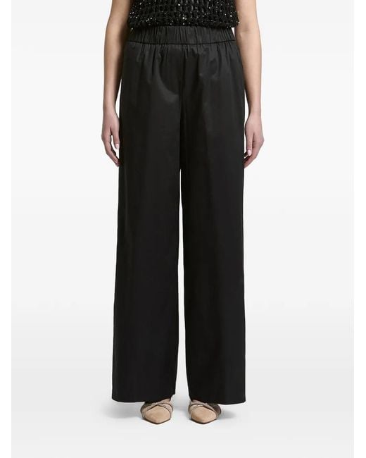 Peserico Black Elasticated-Waistband Wide-Leg Trousers