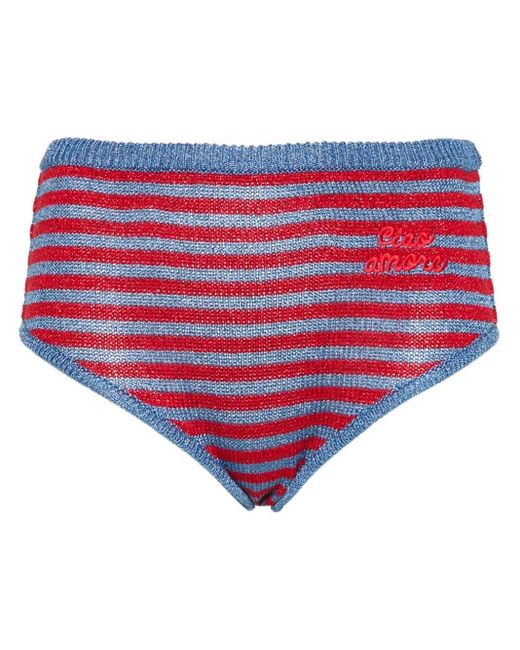 Giada Benincasa Red Striped Knitted Mini Shorts