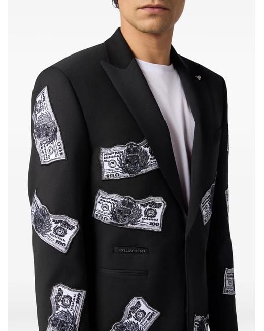 Philipp Plein Black Strass-Embellished Dollars Blazer for men