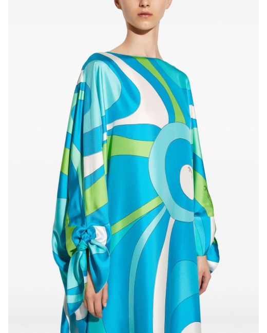 Emilio Pucci Blue Marmo-print Kaftan Silk Dress