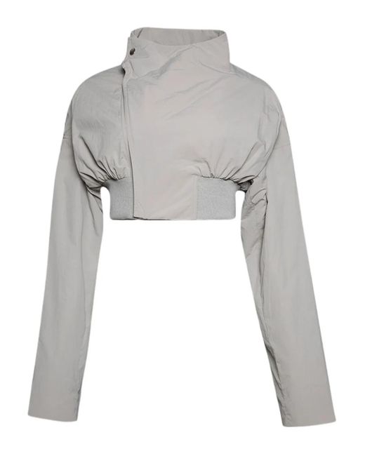 Rick Owens Gray Cropped Zip-Front Bomber Jacket