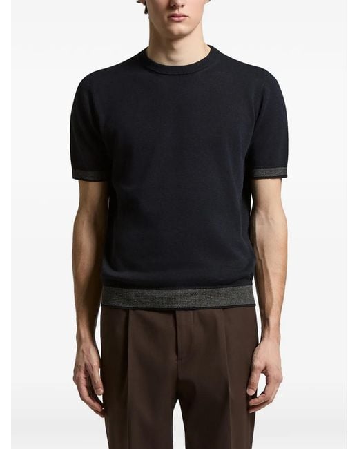 Peserico Black Ribbed Trim T-Shirt for men
