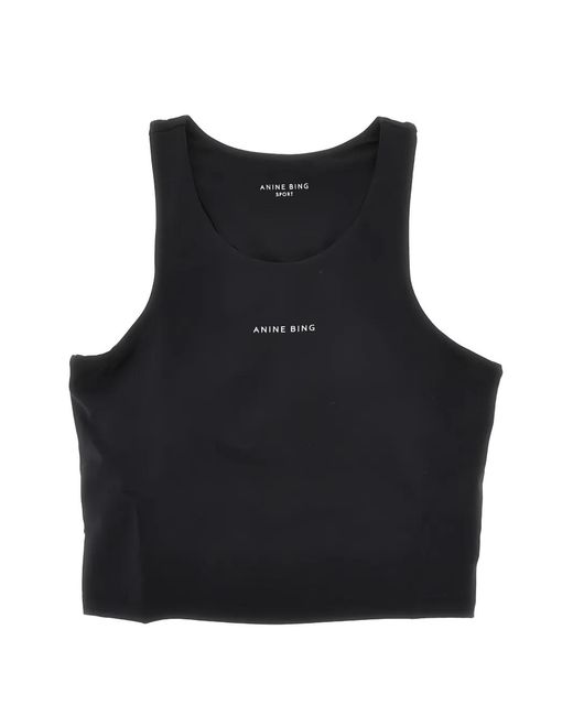 Anine Bing Black Logo-Print Cropped Top