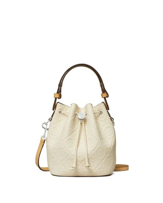 Borsa A Secchiello T Monogram Mini di Tory Burch in White
