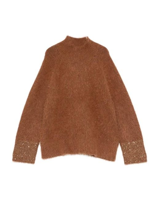 Luisa Cerano Brown Gestrickter Pullover Mit Pailletten