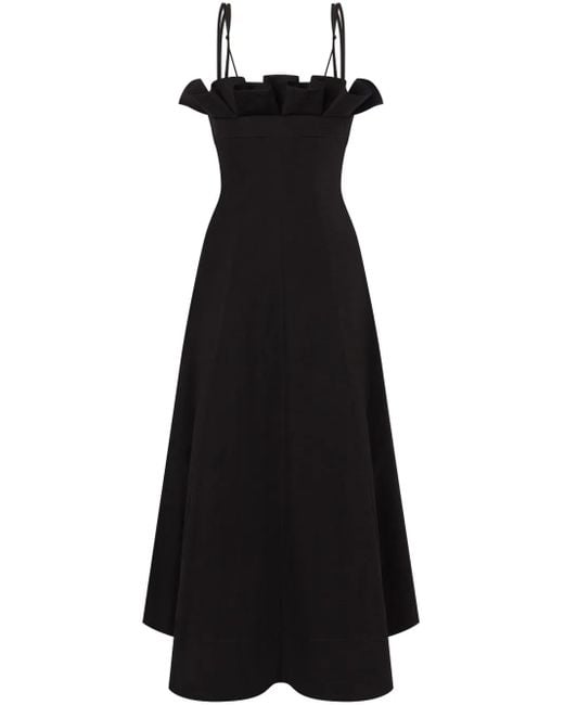 Philosophy Di Lorenzo Serafini Black Fitted Midi Dress With Ruffled Neckline
