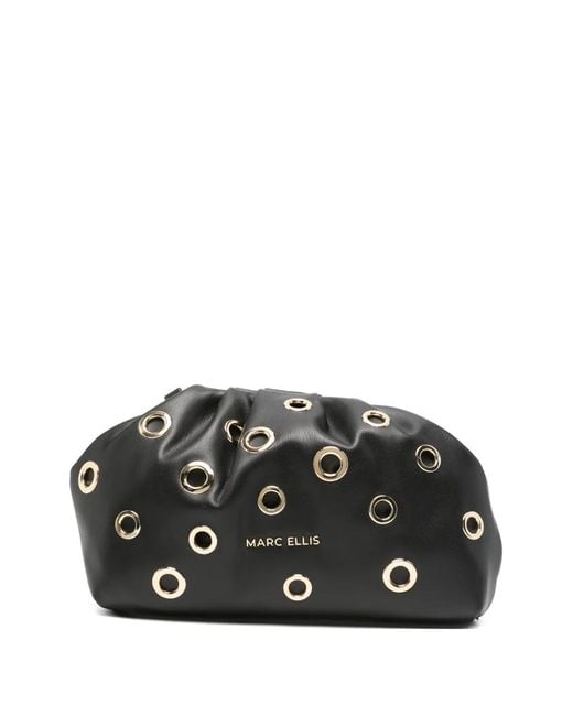 Marc Ellis Black Daphne Eyelet-Embellished Ruched Clutch Bag