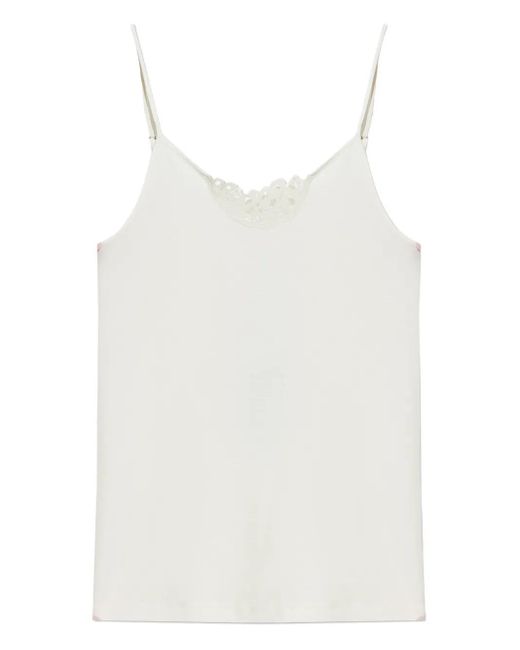 Top sin mangas con ribete de encaje Hanro de color White