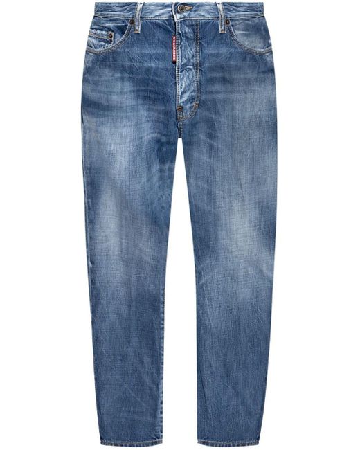 DSquared² Blue Cropped-leg Cotton Jeans for men