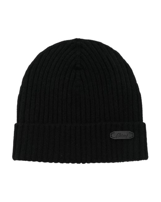 Brioni Black Logo-Patch Beanie Hat for men