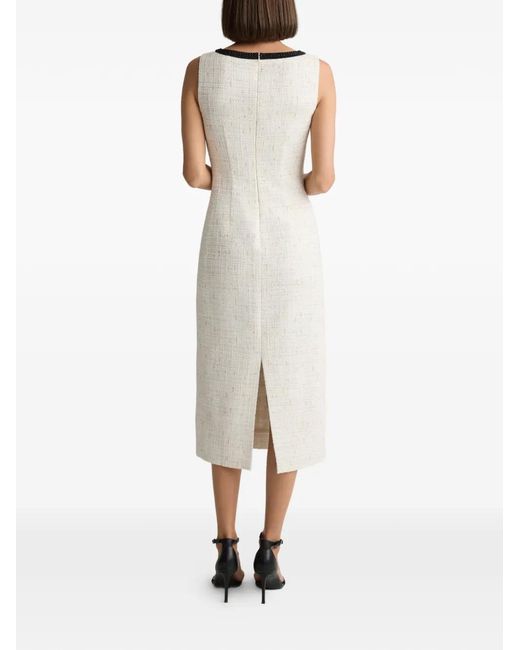 St. John White Tweed Square-Neck Midi Dress