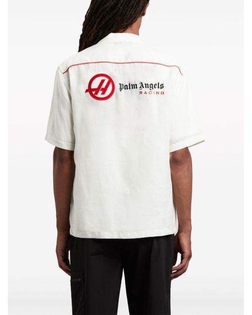 Palm Angels White X Haas F1 Team Linen Bowling Shirt for men