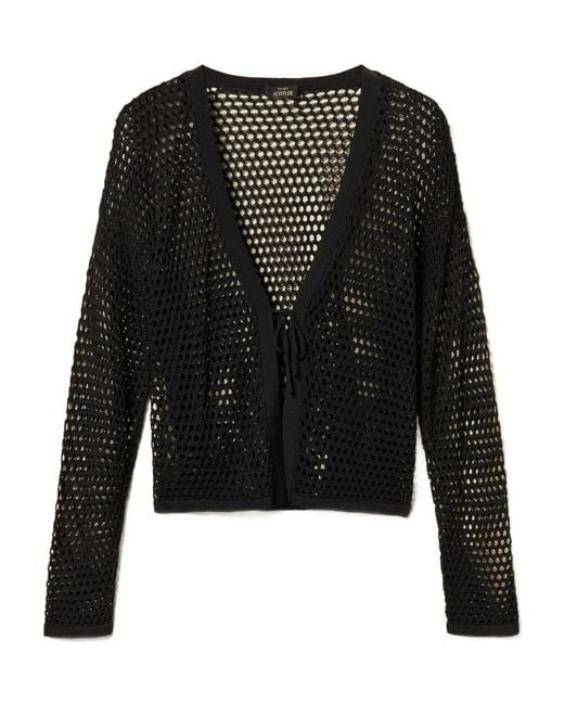 Twinset Black Mesh Knit Cardigan